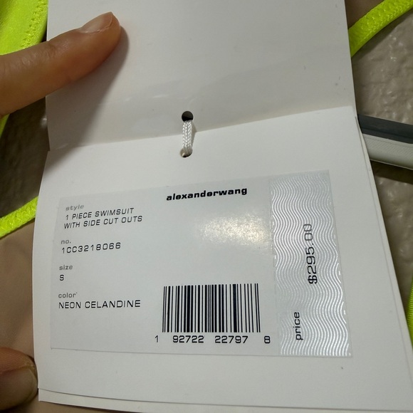 NWT Alexander Wang Neon Yellow Cutout One-Piece Swimsuit Logo Diamante Size S - Picture 10 of 12